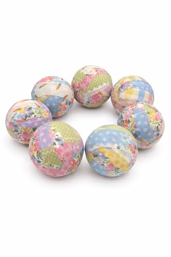 Set of 7 Easter Pastel Fabric Wrapped Decor Balls – 2.5” Handmade Patchwork Styrofoam Balls – Spring Bowl Filler, Tiered Tray, Basket Decor