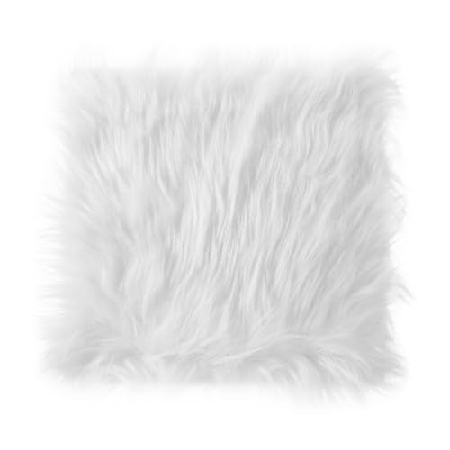 12inch Square Small Faux Fur Sheepskin Cushion, Soft Luxury Photo Props Background for Small Product Desktop Photography, Display and Decor,Jewelry, Nail Art, Locker Accessories for Girls (White)