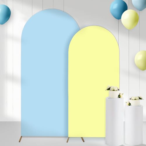 Blue and Light Yellow Arch Backdrop Covers Set of 2(7.2Ft, 6Ft), Spandex Fitted Chiara Arch Stand Covers Backdrops for Wedding Baby Shower Birthday Graduation Photo Booth Props(Only Cover) - color: Blue/Light Yellow, size: 7.2FT/6FT