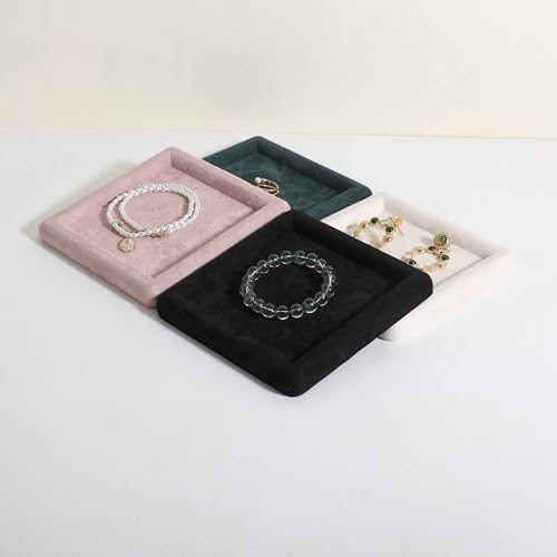 Jewelry storage organizer plate, Square velvet Jewerly display tray, Empty Jewelry showcase tray for Necklace Bracelet Ring Earring display stand holder (Black-Medium, 5.9 x 5.9 in) - color: Black, size: 5.9" x 5.9"