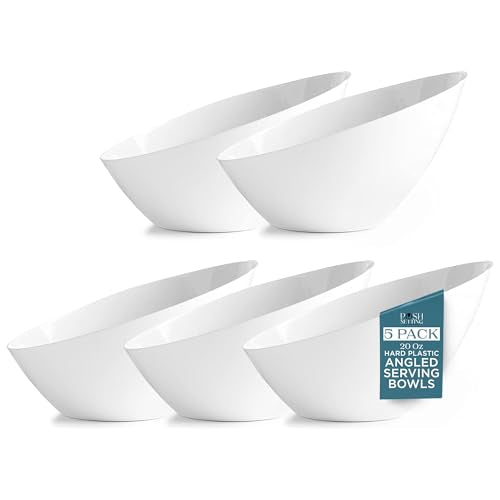 Posh Setting - White Plastic Serving Bowls for Party Angled Bowls Disposable Chip Bowls Candy Bowls for Party Table Salad and Fruit Bowls for Wedding Serving Bowls-White, 20 OZ, 5 Pack - color: White, size: Medium 20 OZ