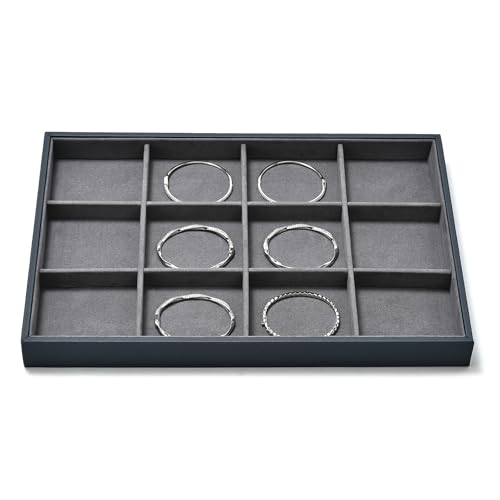 Grey Microfiber Jewelry Display Tray for Ring Necklace Bangle 12 Grids Grey Jewelry Organizer Display Tray - size: 12 Grid