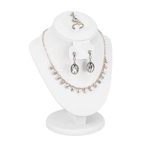 MOOCA 3 Pcs Set White Leatherette Combination Display Jewelry Stand Bust for Necklaces, Earrings, Rings, Jewelry Display For Vendors - color: White PU Faux Leather, 3 pieces