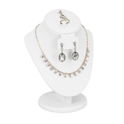 MOOCA 3 Pcs Set White Leatherette Combination Display Jewelry Stand Bust for Necklaces, Earrings, Rings, Jewelry Display For Vendors - color: White PU Faux Leather, 3 pieces