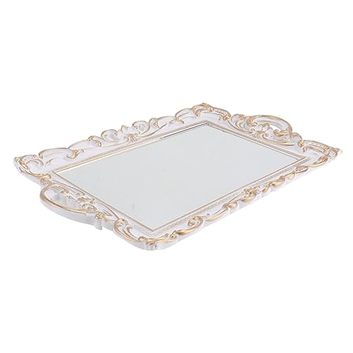 Happyyami 1PC Vintage Mirror Tray Decoration for Jewelry Perfume and Photography Prop Elegant Plate for Home Decor and Stylish Display - color: White, size: 38x24cm