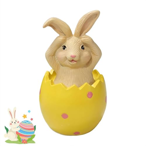 No-See No-Hear No Speak Easter Rabbit Figurines Bunny Sitting in Eggshell Resin Ornament Wise Rabbits Home Desk Shelf Spring Decor, Spring Bunny Statue for Tiered Tray Decor (Yellow 1pcs) - color: Yellow