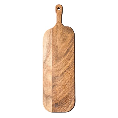 Wood Cutting Board with Handle, Long Acacia Serving Board Wooden Cheese Board Charcuterie Boards Wood Board for Food Bread Fruit 16.1x4.7x0.6 Inch
