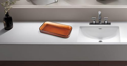 H Halston Amber Glass 9x5 Vanity Tray, Bathroom Organizer, Trinket Tray for Jewelry, toiletries, Organization, Durable Heavy Weight Construction