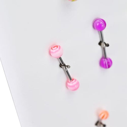 MOOCA Temper Glass Top Jewelry Display Case with Tempered Glass Lid and 54 Clip Body Jewelry Display Pad for Belly Button Rings, Tongue Rings, and Industrial Barbell Organizer, Black Tray-White Pad - color: White Pad with Black Wood Case
