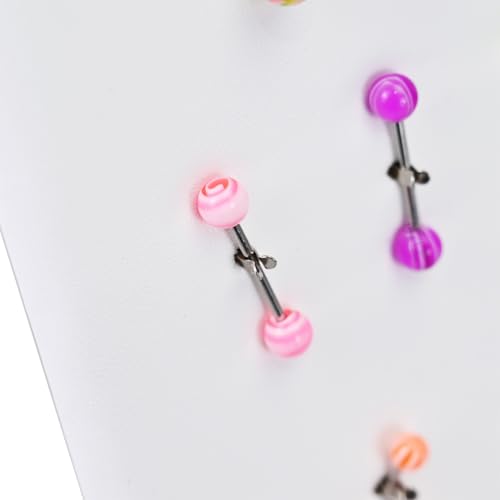 MOOCA Temper Glass Top Jewelry Display Case with Tempered Glass Lid and 54 Clip Body Jewelry Display Pad for Belly Button Rings, Tongue Rings, and Industrial Barbell Organizer, Brown Tray-White Pad - color: White Pad with Brown Wood Case
