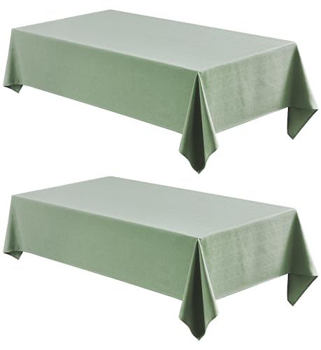 Veblandy 2 Pack Rectangle Tablecloth, 52x70 inch, Water Resistant Wrinkle Free Linen Textured Table Cloth Washable, Decorative Fabric Table Cover for Dining, Party and Camping, Sage Green - color: Sage Green, size: 52" x 70" (Rectangular)