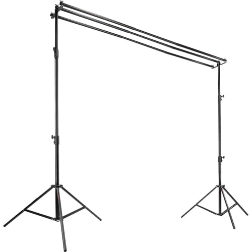 Raya Triple Crossbar Background System – Supports up to 3 Seamless Paper Rolls, Holds 9.8 ft Wide Backdrops, Adjustable 9.2 ft Height, Aluminum, 12 lb Capacity per Crossbar