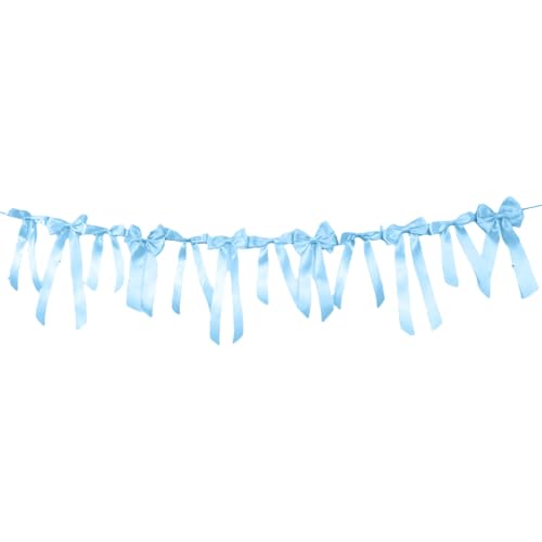Baby Blue Satin Bow Garland Banner Coquette Bachelorette Party Decor,Bridal Shower Backdrop,Wedding & Engagement Party Supplies,Birthday Decoration,Photo Booth Props(Baby Blue) - color: Baby Blue