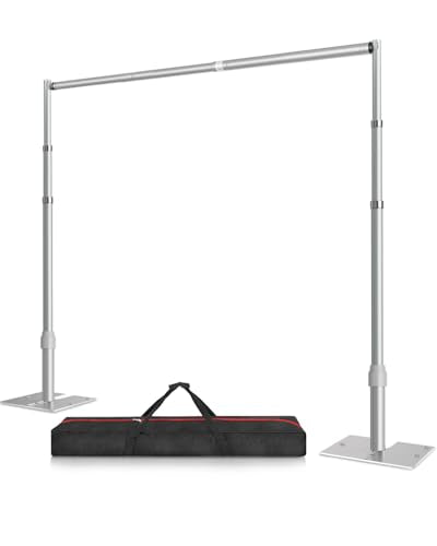 8.5x10 Pipe and Drape Stand Kit, Heavy Duty Backdrop Stand Adjustable, Sturdy Metal Back Drop Decoration Frame with Flat Base for Parties, Flower Wall, Wedding, Event,Trade Shows, Photo Shoot - color: Silver, size: 8.5ftx10ft