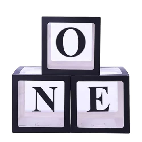 Black One Boxes for 1st Birthday, One Balloon Box With 20 Balloons, Baby Girl First Birthday Decorations, 1st Party Decorations Boy, Anniversary Photoshoot Props Backdrop. (Black) - color: Black