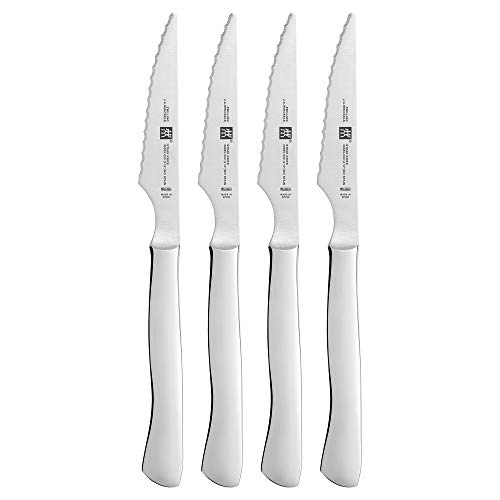 ZWILLING 4-pc Stainless Steel Serrated Steak Knife Set, made in Spain - color: Stainless Steel, size: 4 pc