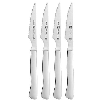 ZWILLING 4-pc Stainless Steel Serrated Steak Knife Set, made in Spain - color: Stainless Steel, size: 4 pc