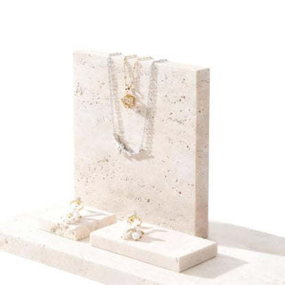 Natural Travertine Stone Display Tiles, Decorative Photography Props for Jewelry, Cosmetics, Home Decor, Beige Stone Blocks (20cm*30cm) - size: 20cm*30cm