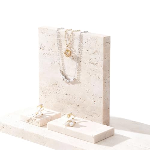 Natural Travertine Stone Display Tiles, Decorative Photography Props for Jewelry, Cosmetics, Home Decor, Beige Stone Blocks (20cm*30cm) - size: 20cm*30cm