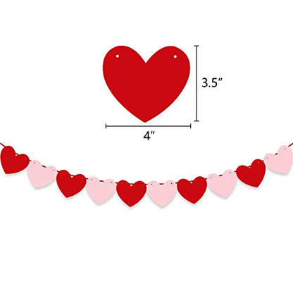 Valentine's Day Heart Birthday Banner Red Party Supplies Pink Sweet Garland Paper Fan Pom Poms Flower Photo Prop Decoration