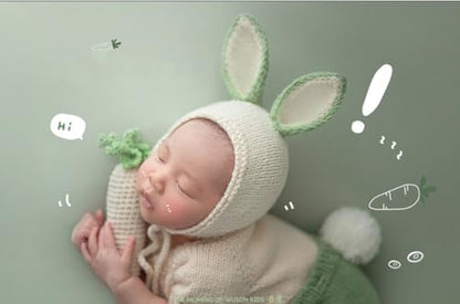 Newborn Baby Bunny Rabbit Crochet Knitted Photography Props Newborn Baby Outfits Diaper Costume - color: Green