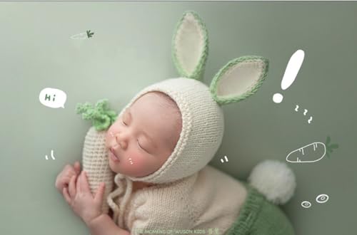 Newborn Baby Bunny Rabbit Crochet Knitted Photography Props Newborn Baby Outfits Diaper Costume - color: Green