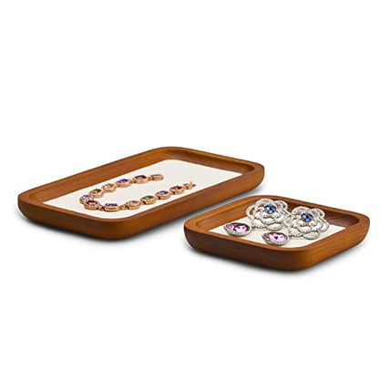 Oirlv Solid Wood Jewelry Display Tray Small Jewelry Tray Rings Earrings Bracelets Necklace Holder Organizer (Rectangle, Creamy-white) - color: Creamy-white, size: 7.08"x 3.93"x 0.59"