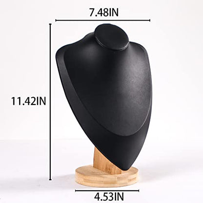 Coward 3D PU Leather Necklace Display Bamboo Chain Jewelry Model Bust Stand (black pu, 11.4") - color: Black PU, size: 11.4" Hight