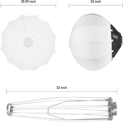 GVM Lantern Softbox Soft Light Modifier, 26inch, Quick-Setup Quick-Folding GVM Light Upgraded for GVM SD80D P80S SD300D SD200D SD200S ST200R ST100R PR150D PR150R and Other Bowens Mount Light - size: 65cm-softbox