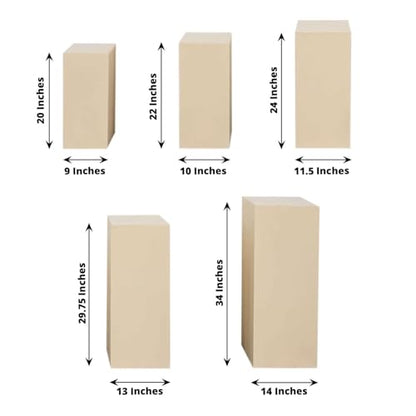 Efavormart Set of 5 Beige Spandex Rectangular Plinth Display Box Stand Covers, Stretchable Pedestal Pillar Prop Covers - 160 GSM