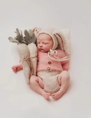 Newborn Photography Outfits Boy Girl Baby Photography Props Easter Bunny Rabbit Knit Newborn Outfits Photo Prop - color: Pink