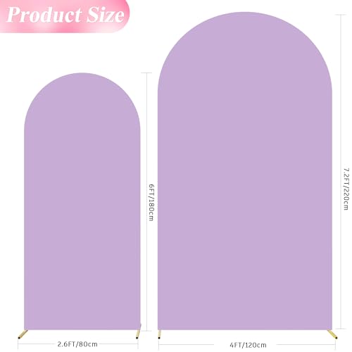 Wokceer Wedding Arch Backdrop Cover 7.2FT, 6FT Spandex Fitted Lavender Arch Covers Set of 2 Round Top Chiara Arches Backdrop Cover for Birthday Party Ceremony Banquet Decoration - color: Lavender, size: 7.2FT,6FT