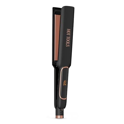 HOT TOOLS Professional Rose Gold Digital Extra Long Flat Iron, 1-1/2 inch - color: Black, size: 1-1/2 Inch