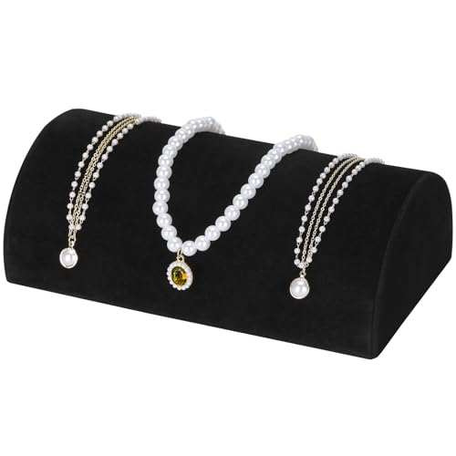 KUKUVR Velvet Half Moon Bracelet Display Stand, Pillow-Shaped Jewelry Bracelet Necklaces Pendant Chain Watch Holder Case for Women, Jewelry Organizer Storage Rack for Home Selling Show (Black) - color: Black