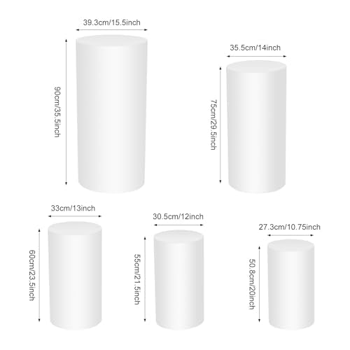 5PCS Round Pedestal Stands, White Iron Table Display Pillars, Wedding Party Art Decor Display Column for Patios, Corridors and Entrances (20-35.5in Round) - size: 20-35.5in Round