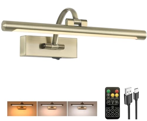 Tassuowell LED Picture Lights for Wall Rechargeable, Battery Operated Art Light for Paintings Wireless,15.7inch Antique Bronze Gallery Light for Artwork - color: Antique Bronze, size: 15.7inch