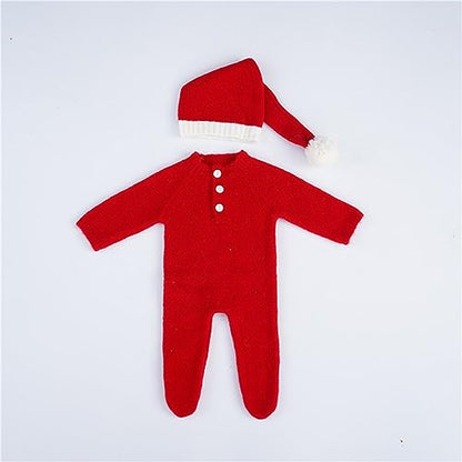 Christmas Newborn Baby Photo Shoot Props Outfits Crochet Clothes Santa Claus Red Hat Pants Photography Props - color: Red E