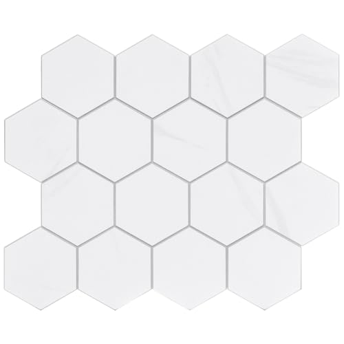 New Upgrade Premium Hexagon Peel and Stick Tile Backsplash, White Waterproof Stick on Backsplash, Self-Adhesive Marble Tiles for Kitchen,Bathroom and Bedroom，10-Sheet. - color: White