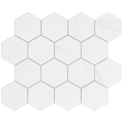 New Upgrade Premium Hexagon Peel and Stick Tile Backsplash, White Waterproof Stick on Backsplash, Self-Adhesive Marble Tiles for Kitchen,Bathroom and Bedroom，10-Sheet. - color: White