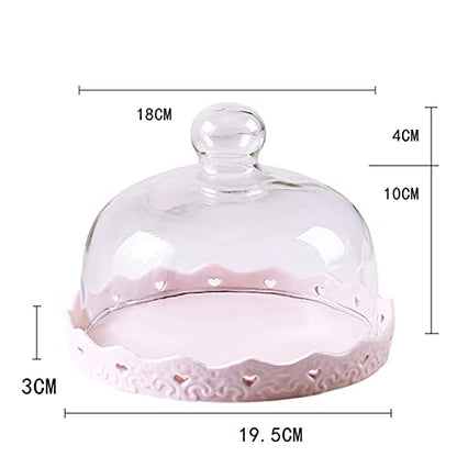 Food Covers,Splatter Covers,Cake Stands, 8 and 10 Inch Pink Lace Ceramic Discs with Lids, Birthday Party Dessert PlatesFruit Dome Keep Fresh Dome Cover Pastry Photo Props - size: 19.5cm
