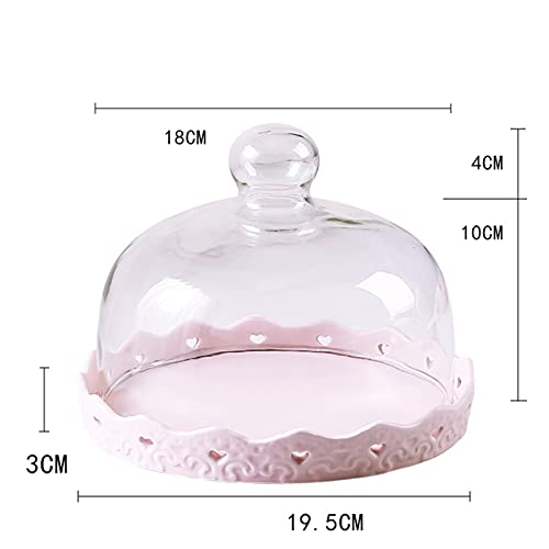 Food Covers,Splatter Covers,Cake Stands, 8 and 10 Inch Pink Lace Ceramic Discs with Lids, Birthday Party Dessert PlatesFruit Dome Keep Fresh Dome Cover Pastry Photo Props - size: 19.5cm