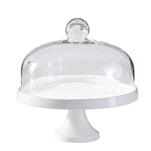 Cake Plate Ceramic Tray with Glass Lid Dessert Table Decoration Props Snack Tray Cake Display Tray Fruit Tray Dessert Shelf Multifunction (Color : Black Size : 9inch) (White 9inch) (White 9inch)