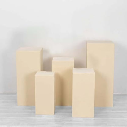 Efavormart Set of 5 Beige Spandex Rectangular Plinth Display Box Stand Covers, Stretchable Pedestal Pillar Prop Covers - 160 GSM