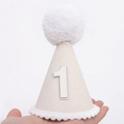 Boho First Birthday Hat-Natural 1st Birthday Boho Decorations,One Birthday Costume Headwear,Cake Smash Photo Prop - color: White