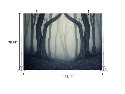BELECO 10x6.5ft Fabric Dark Misty Woods Halloween Spooky Forest Backdrop for Photography Magic Grove Vampire Evil Trees Background Witch Wizard Sorcerer Ghost Theme Party Decor Banner Photo Props - size: 10x6.5FT