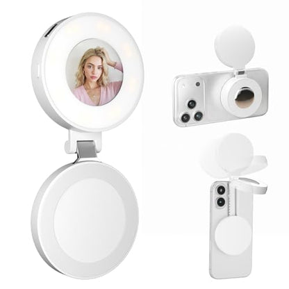 EMART Magnetic Selfie Light, Mini Phone Fill Light Compatible with Magsafe, Foldable LED Ring Light with Mirror, Dimmable Phone Light for Selfies/Video Calls/Makeup/Photography