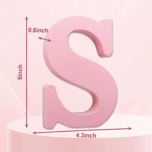AOCEAN 6 Inch Pink Wood Letters Unfinished Wooden Letters for Wall MAGA Decorative Standing Letters Slices Sign Board for Crafts Christmas Decoration Home Party Projects (S) - style: S