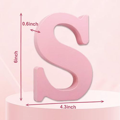 AOCEAN 6 Inch Pink Wood Letters Unfinished Wooden Letters for Wall MAGA Decorative Standing Letters Slices Sign Board for Crafts Christmas Decoration Home Party Projects (S) - style: S