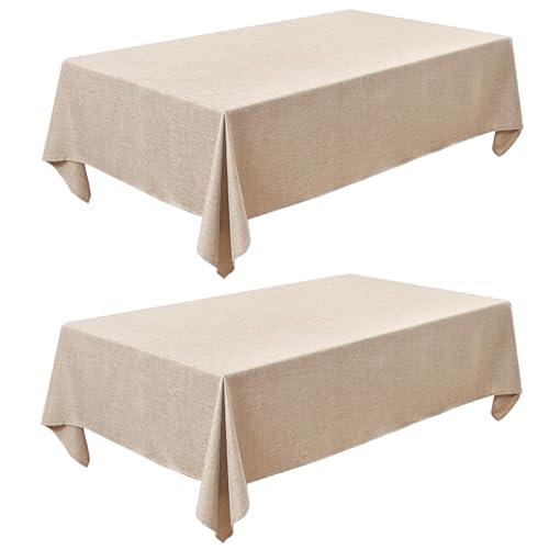 Table Cloth Rectangular Waterproof Faux Linen Table Cover for Dining,Parties Wedding Farmhouse 52x70 Stain Resistant Wrinkle Free Decorative Nature 2 Pack - color: Nature, size: 52X70 IN - 2 pack