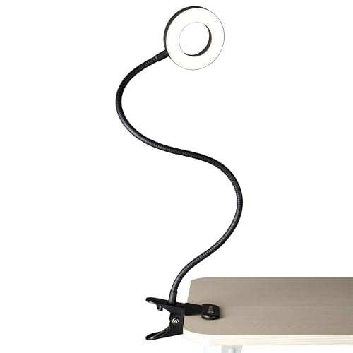 OttLite Capture Clip-On LED Desk Lamp and Ring Light for Desk, Use for Reading, Selfie, for Computer, ClearSun LED Technology, Dimmable with 3 Color Modes - color: Black Clip-On Light